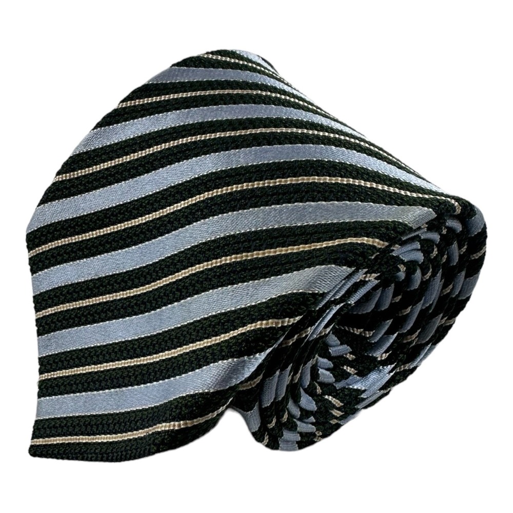 Ermenegildo Zegna Green Blue Tan Striped Pure Silk Tie 3.5 Inch Width